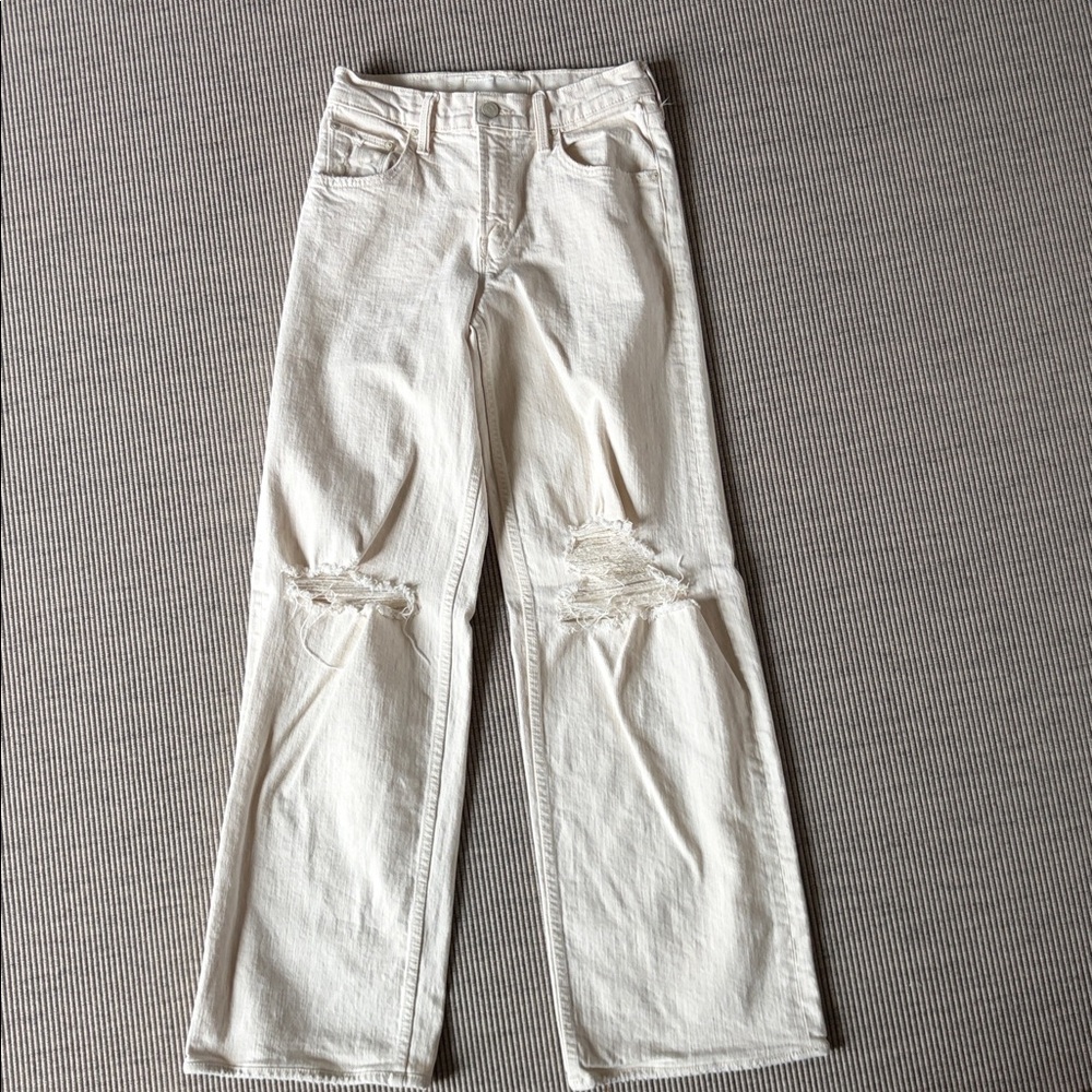 MOTHER Cream Wide-Leg Jeans